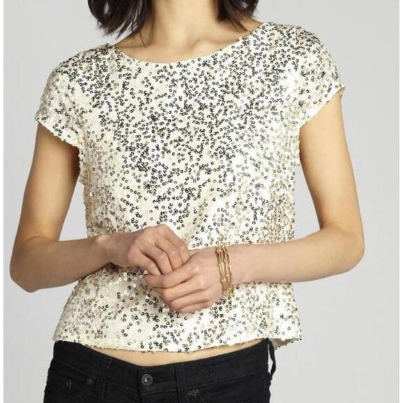 Alice + Olivia gold Sequin Gold Lined Blouse  - Size - Small - Picture 1 of 7